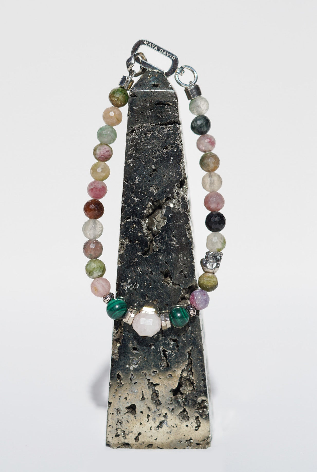 Edge of Love Bracelet | Tourmaline, Malachite, Rose Quartz & Skull