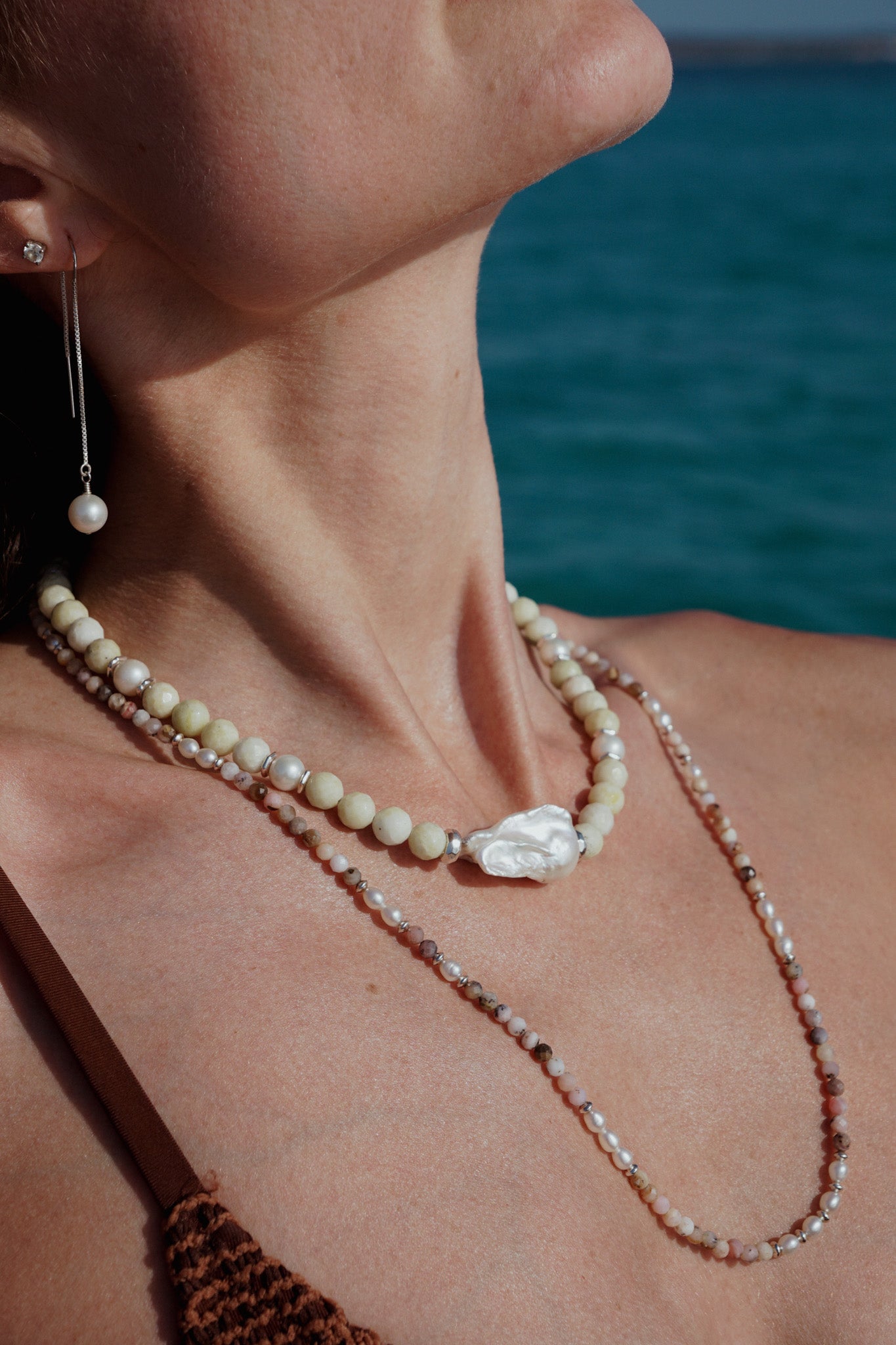 Formentera Necklace | Pineapple Jade, Pearls & Sterling Silver