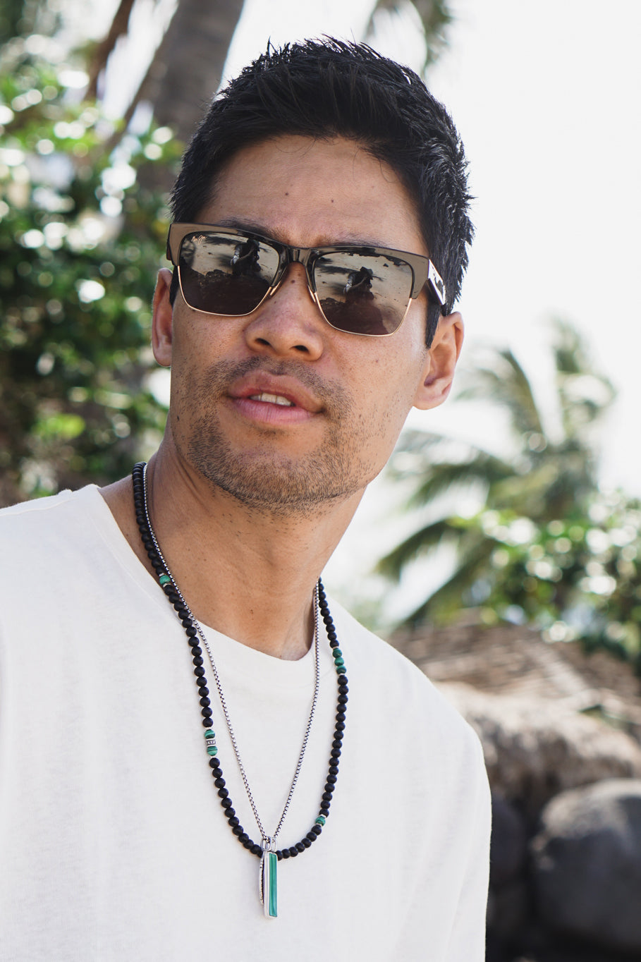 Axis Necklace | Matte Onyx, Malachite & Sterling Silver