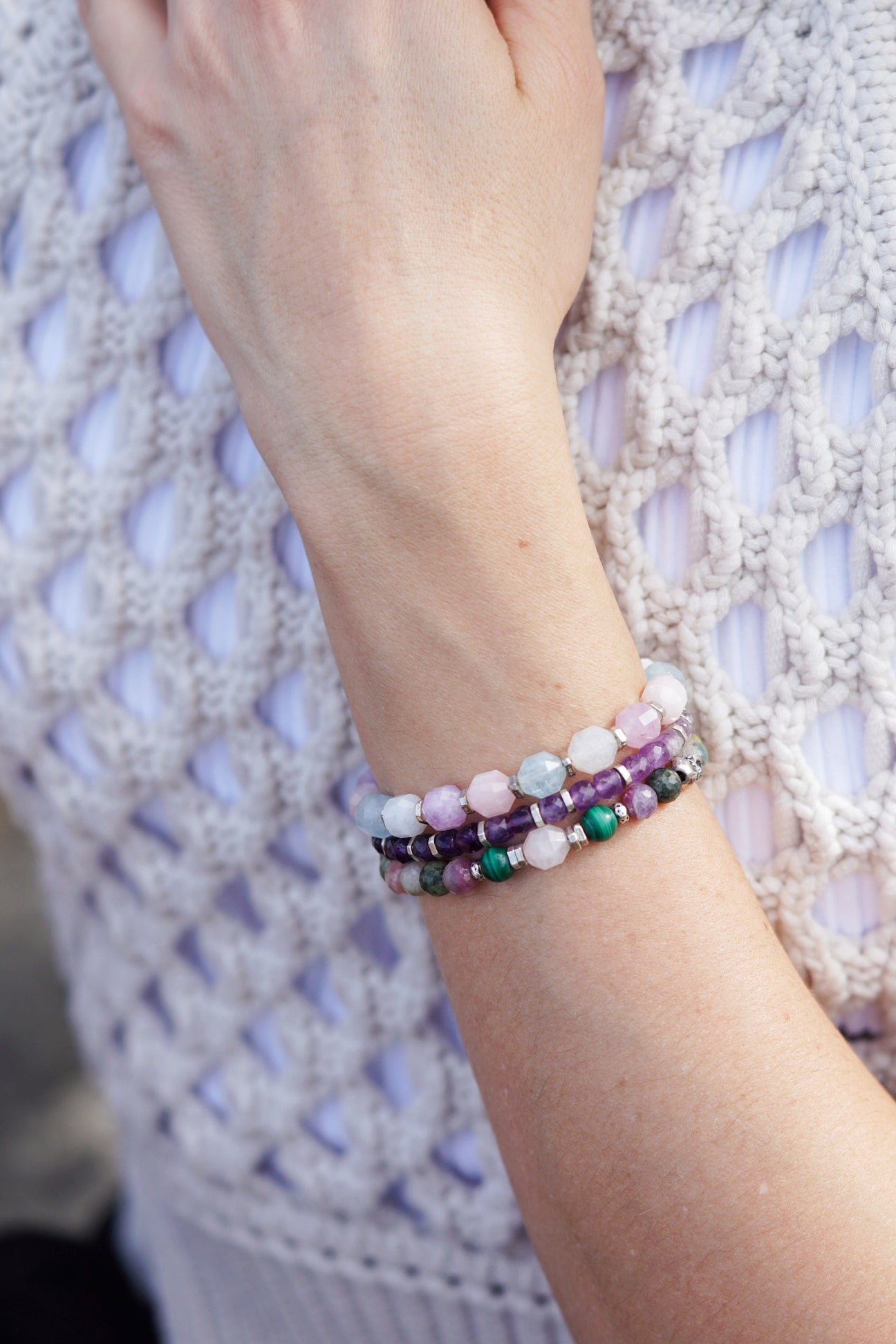 Trinity Bracelet | Amethyst, Rose Quartz, Aquamarine & Sterling Silver