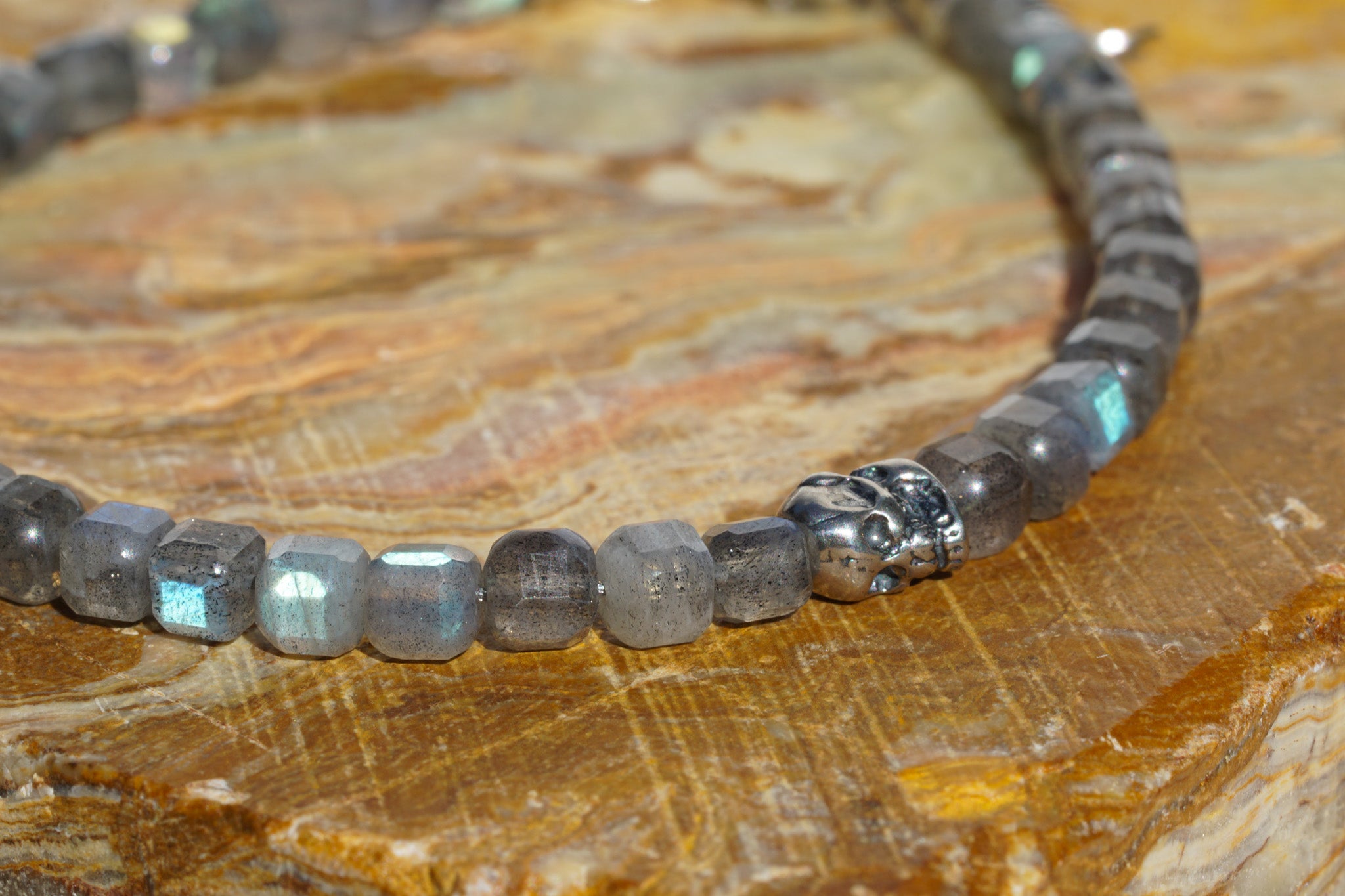 Phantom Ice Bracelet | Labradorite, Skull & Sterling Silver
