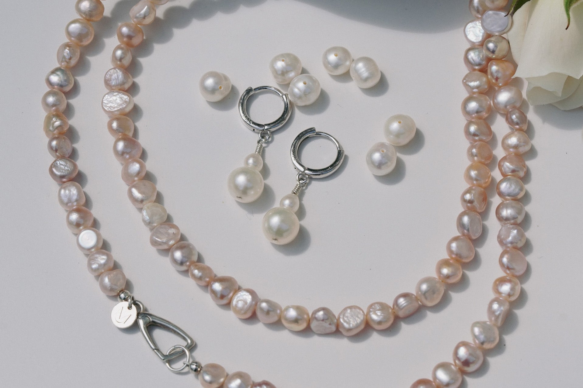 Duo Pearl Huggies | Sterling Silver