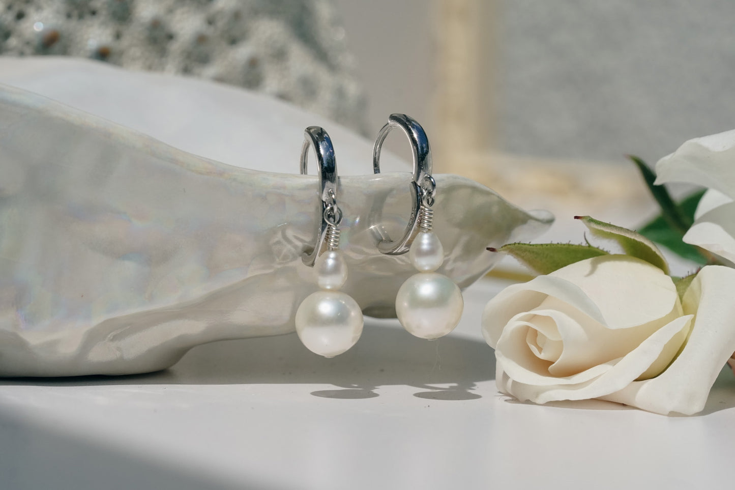 Duo Pearl Huggies | Sterling Silver