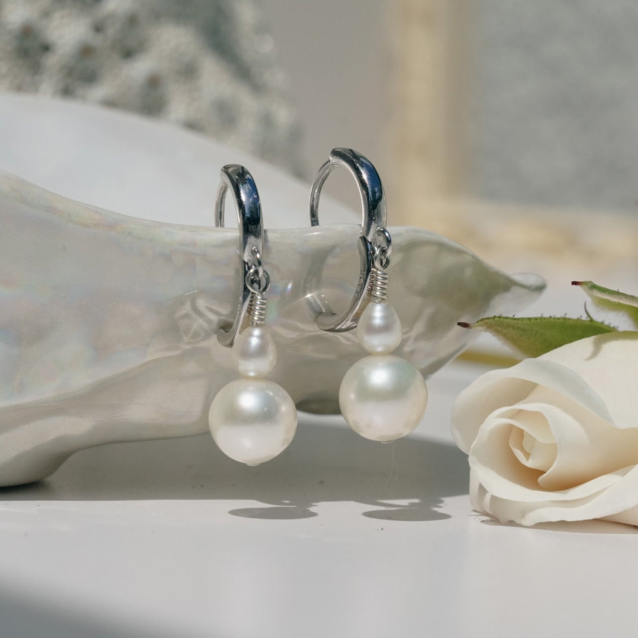 Duo Pearl Huggies | Sterling Silver