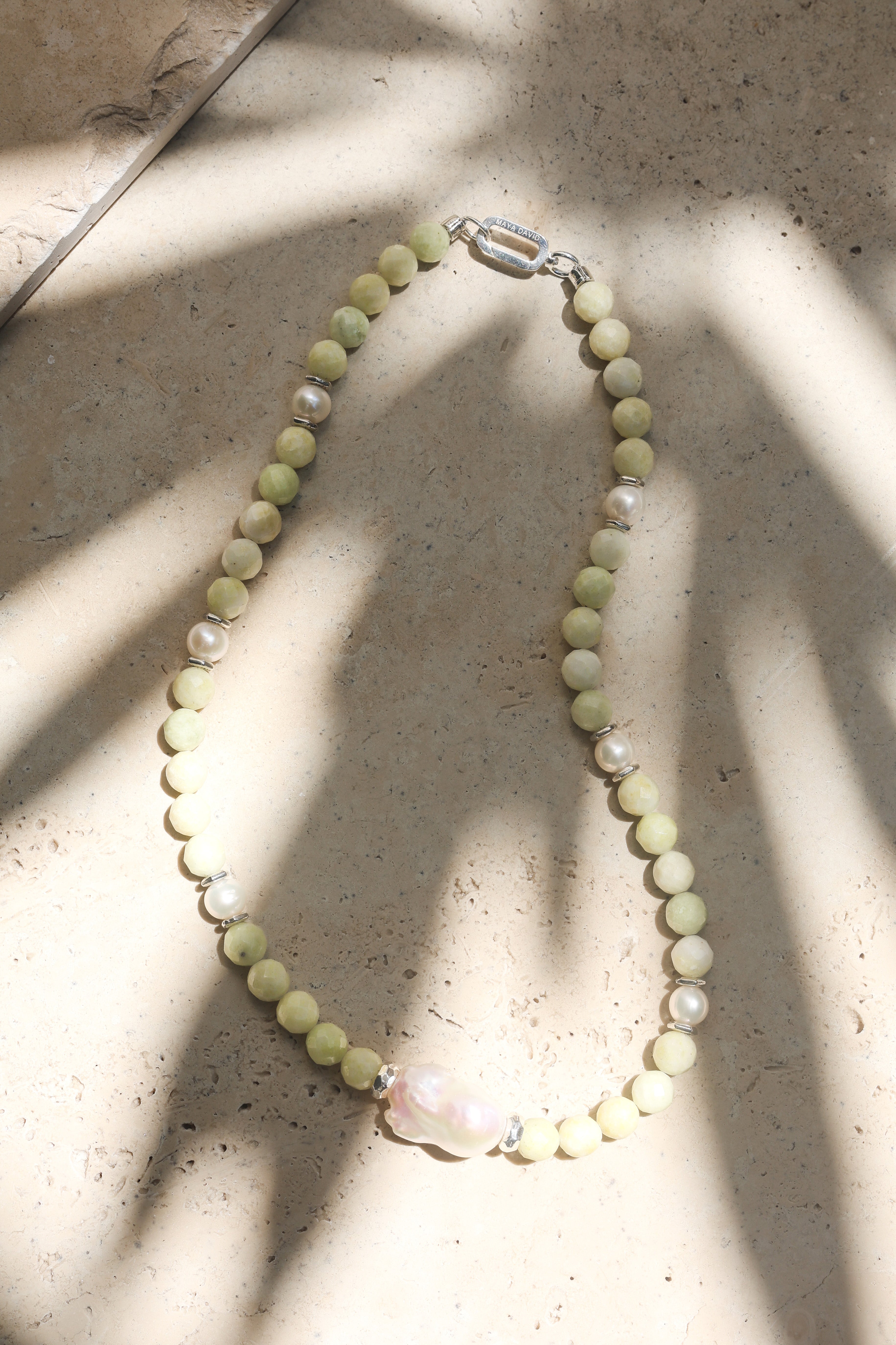 Formentera Necklace | Pineapple Jade, Pearls & Sterling Silver