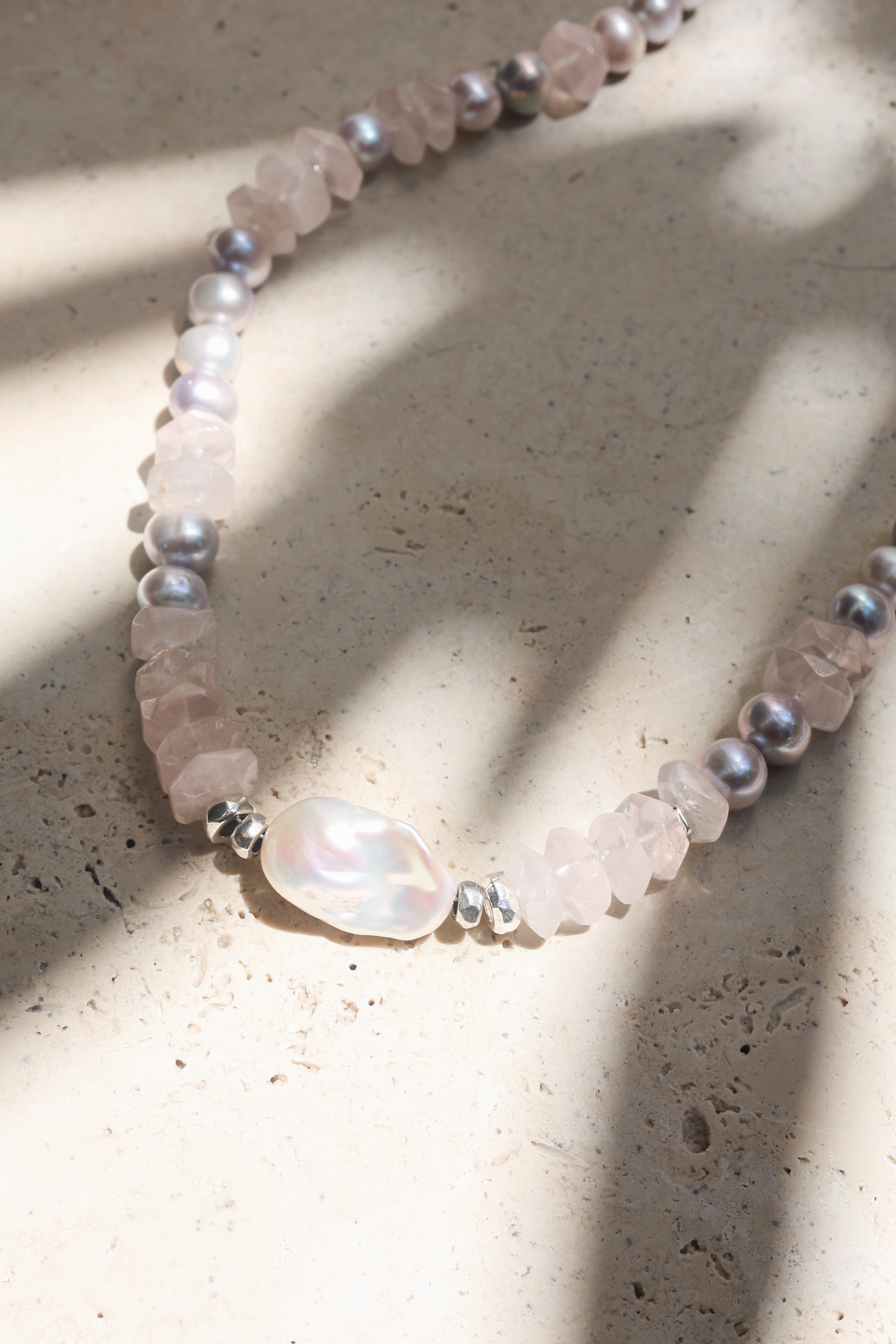 Moonrose Necklace | Rose Quartz, Pearls & Sterling Silver