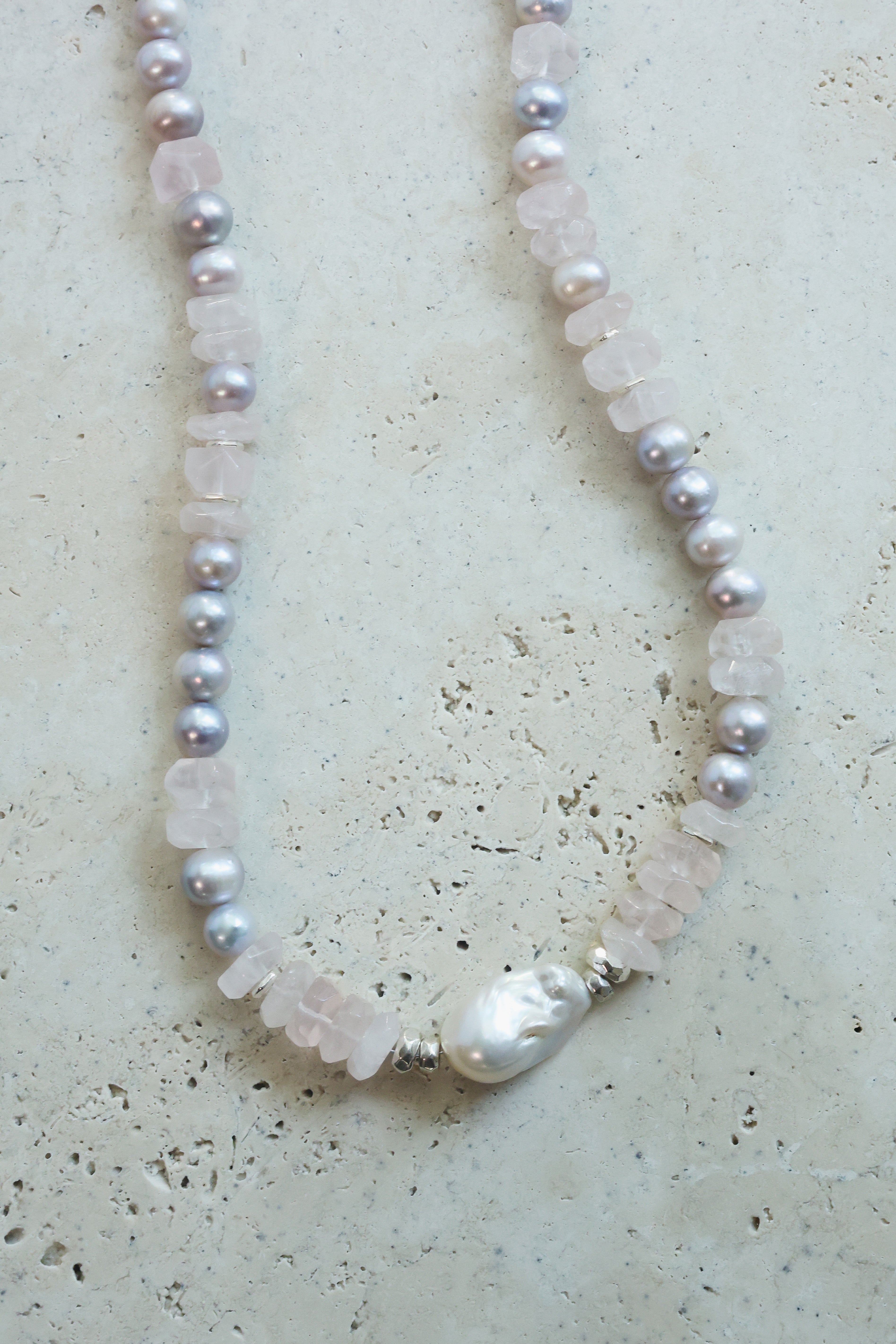 Moonrose Necklace | Rose Quartz, Pearls & Sterling Silver