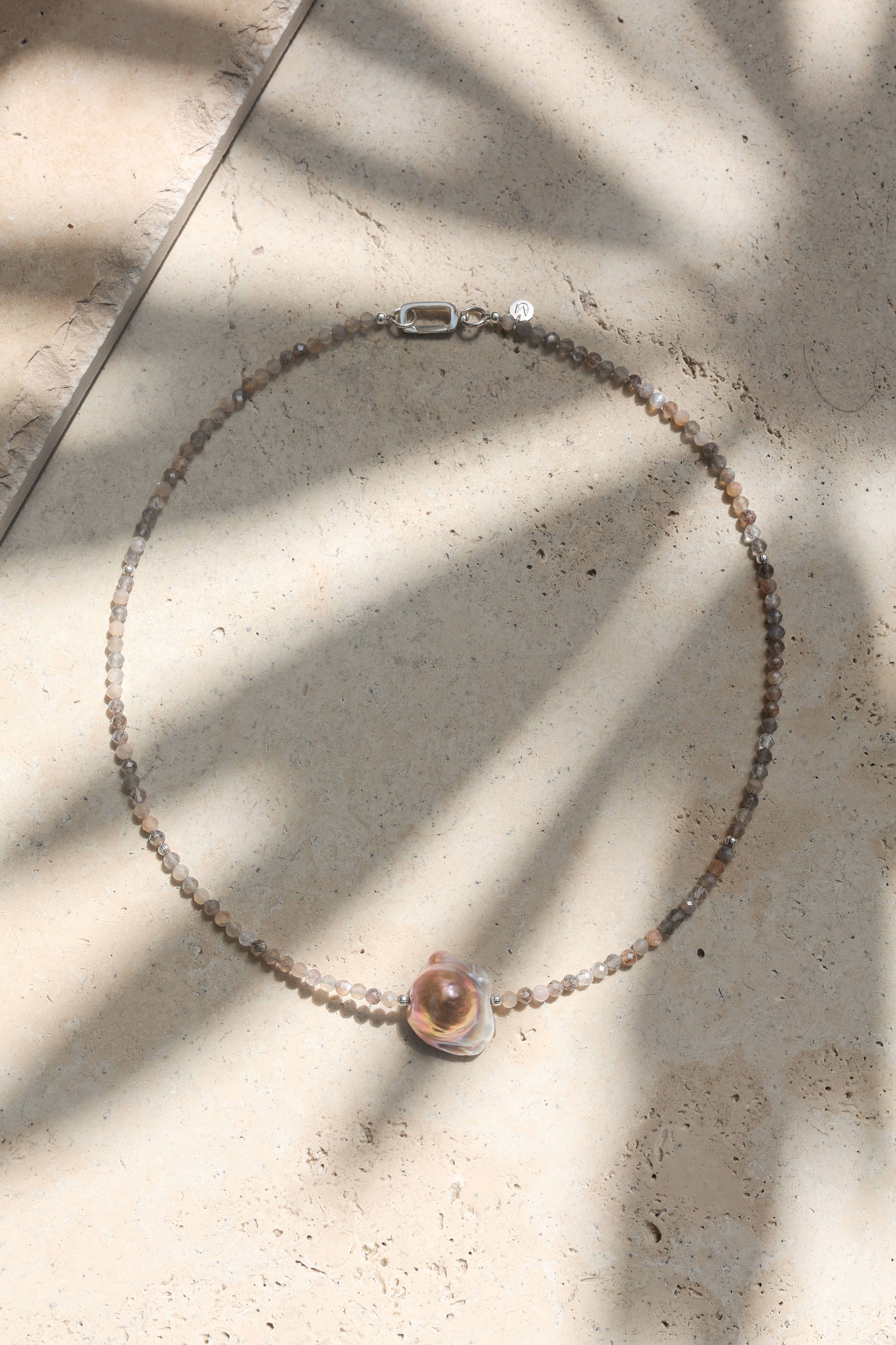 Sundrift Necklace | Sunstone, Baroque Pearl & Sterling Silver