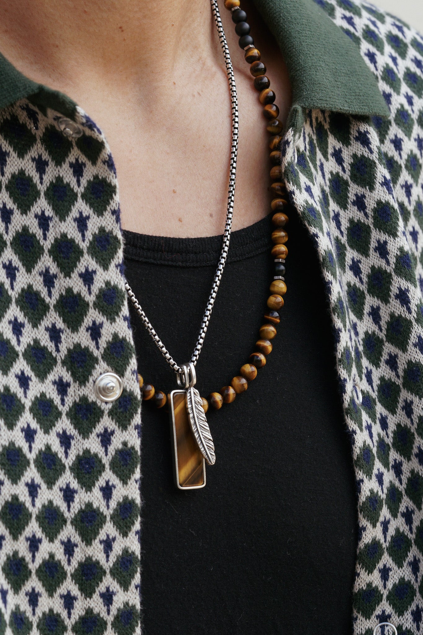 Guardian Necklace | Tiger's Eye, Onyx & Sterling Silver