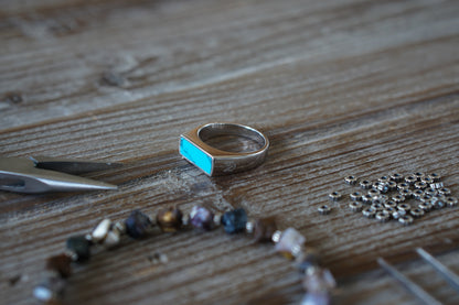 Turquoise Slim Signet Ring | Sterling Silver