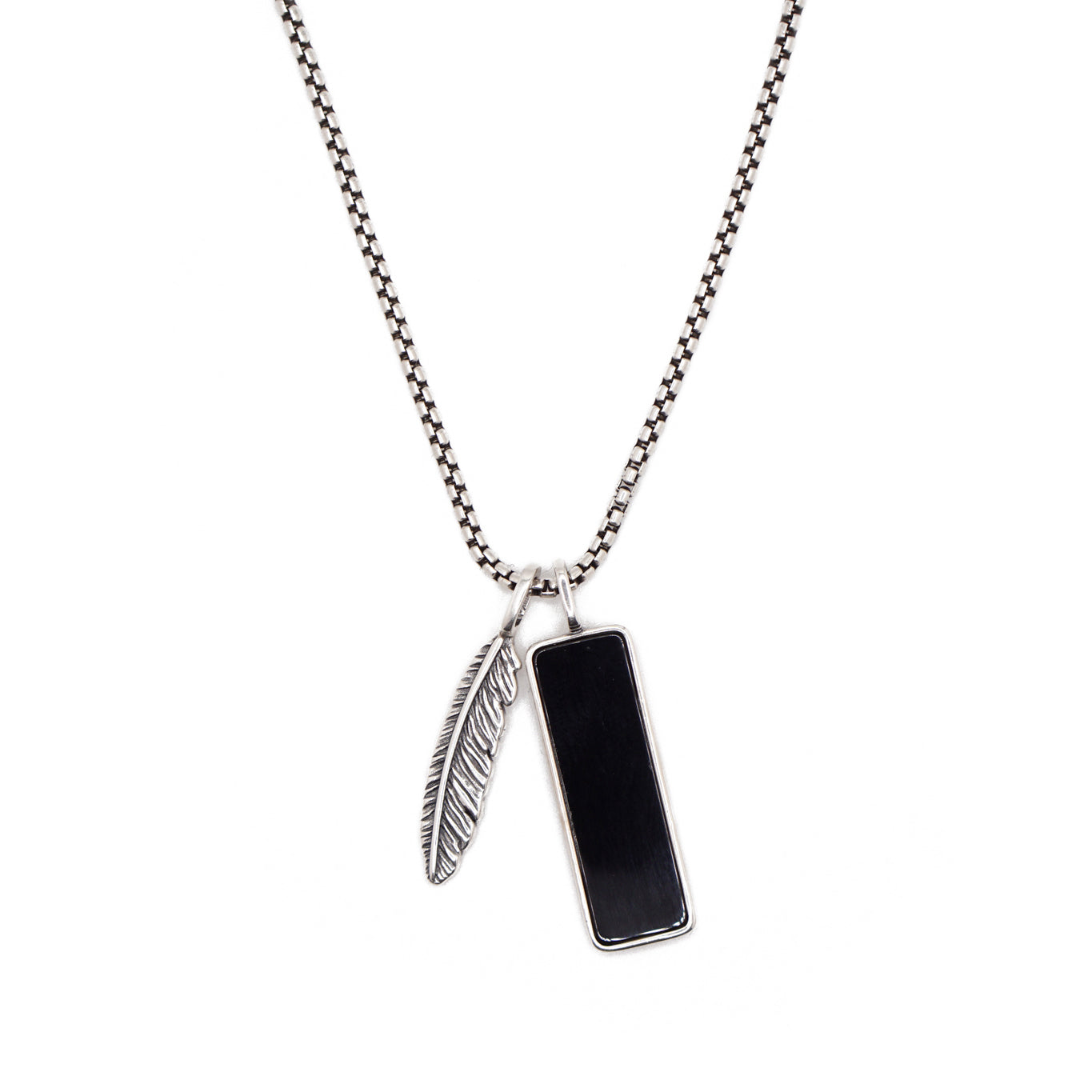 Onyx & Feather Necklace | Sterling Silver