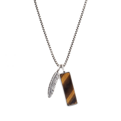 Tiger's Eye & Feather Necklace | Sterling Silver