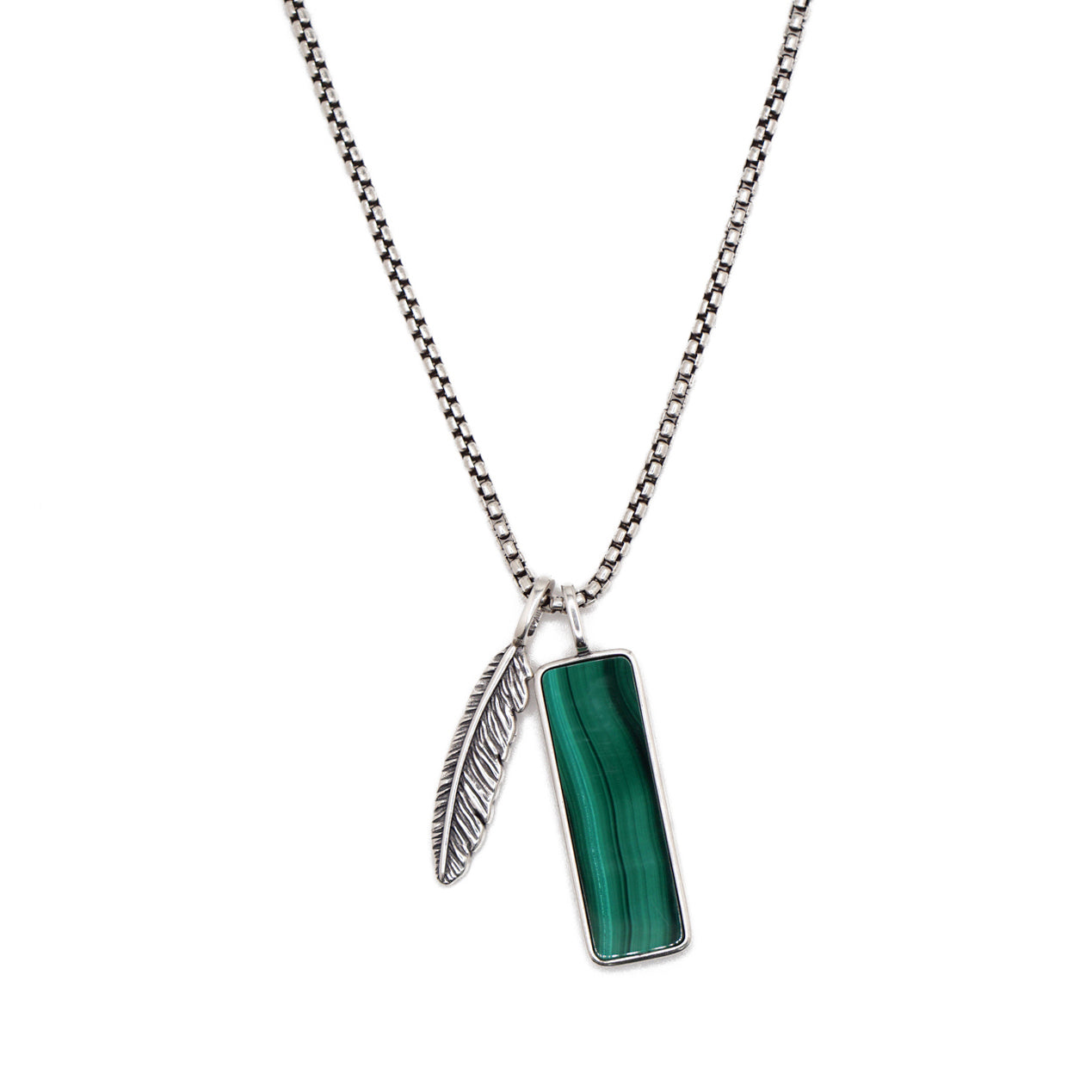 Malachite & Feather Necklace | Sterling Silver