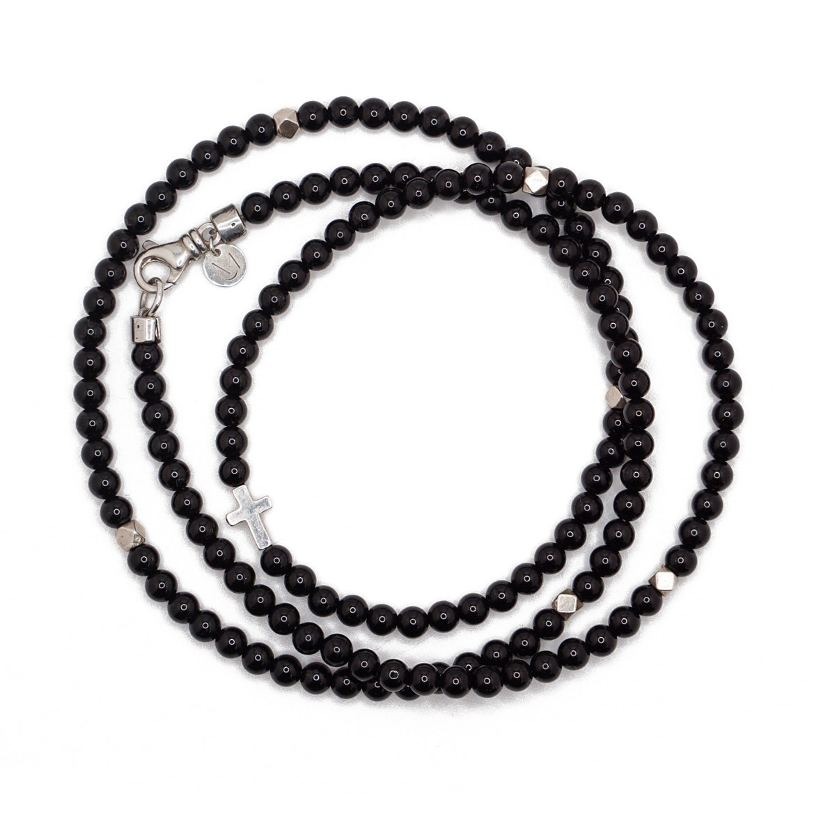 Black Onyx & Cross Necklace | Sterling Silver