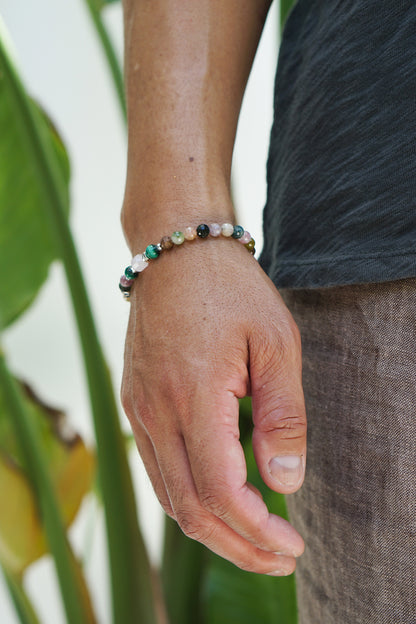 Tourmaline, Rose Quartz & Skull | Sterling Silver | 6mm