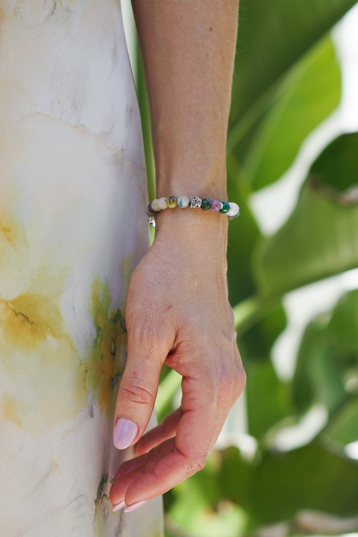 Tourmaline, Rose Quartz & Skull | Sterling Silver | 6mm