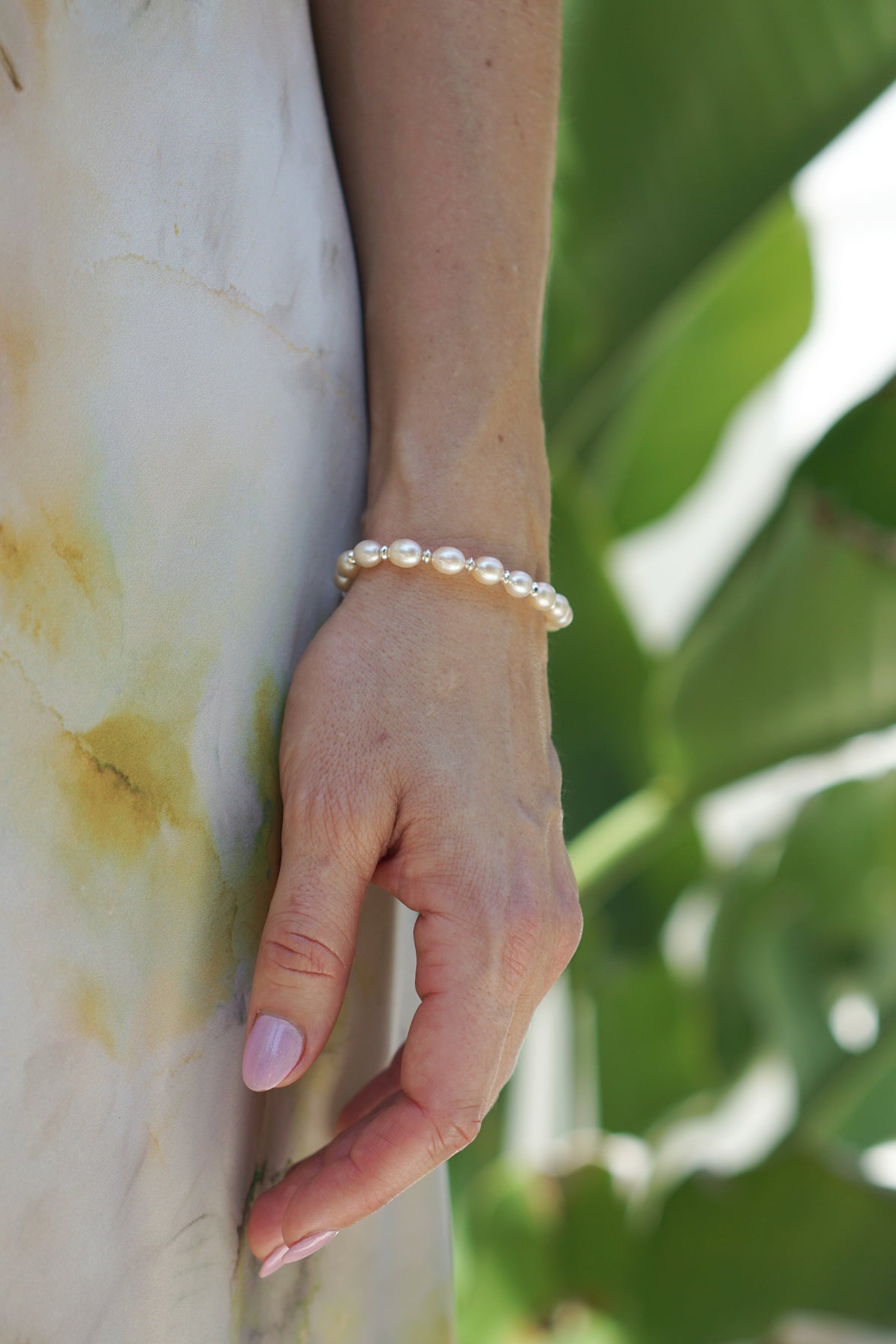 Rice Pearl & Disc Bracelet | Sterling Silver