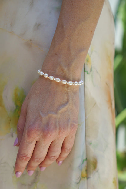 Rice Pearl & Disc Bracelet | Sterling Silver