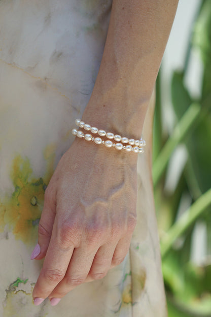 Rice Pearl & Disc Bracelet | Sterling Silver