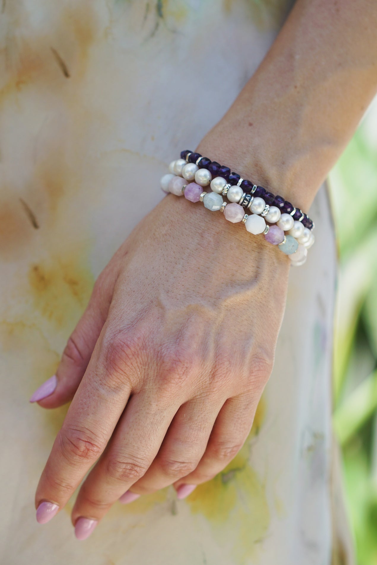 Trinity Bracelet | Amethyst, Rose Quartz, Aquamarine & Sterling Silver