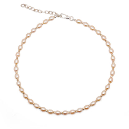 Rice Pearl & Disc Necklace | Sterling Silver