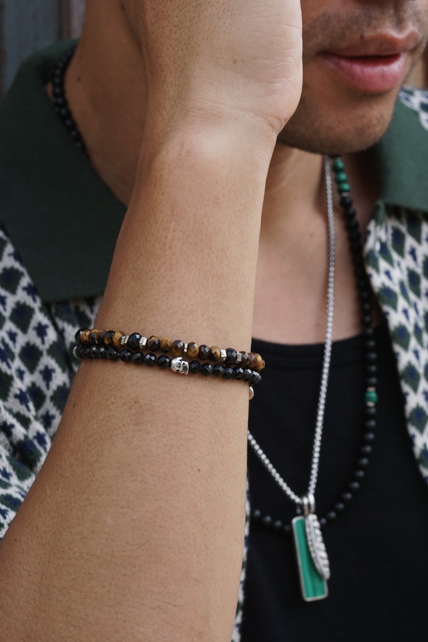 Phantom Bracelet | Black Spinel, Skull & Sterling Silver
