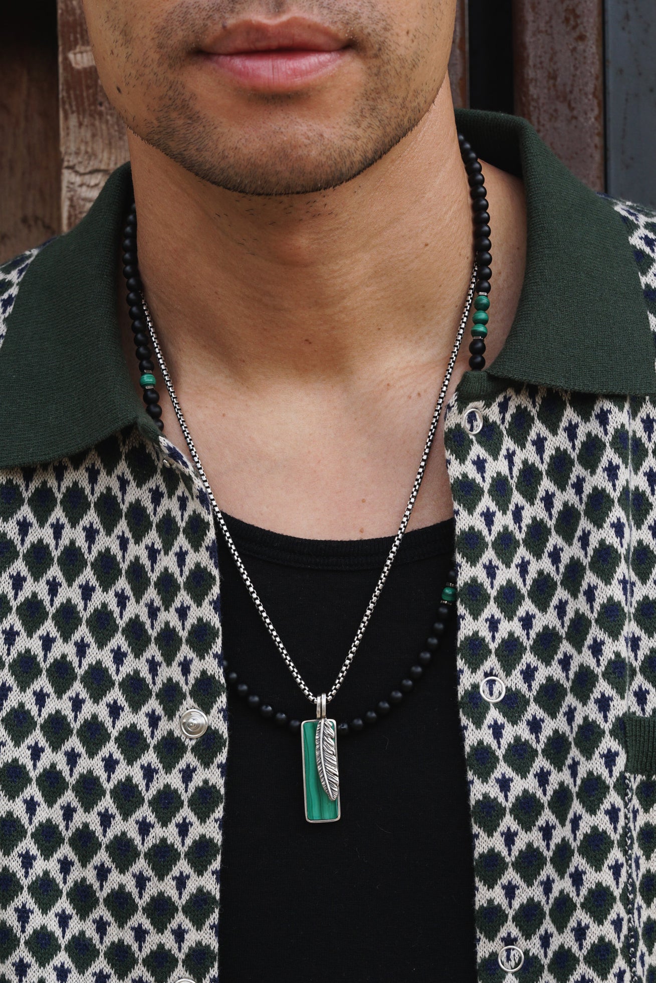 Axis Necklace | Matte Onyx, Malachite & Sterling Silver
