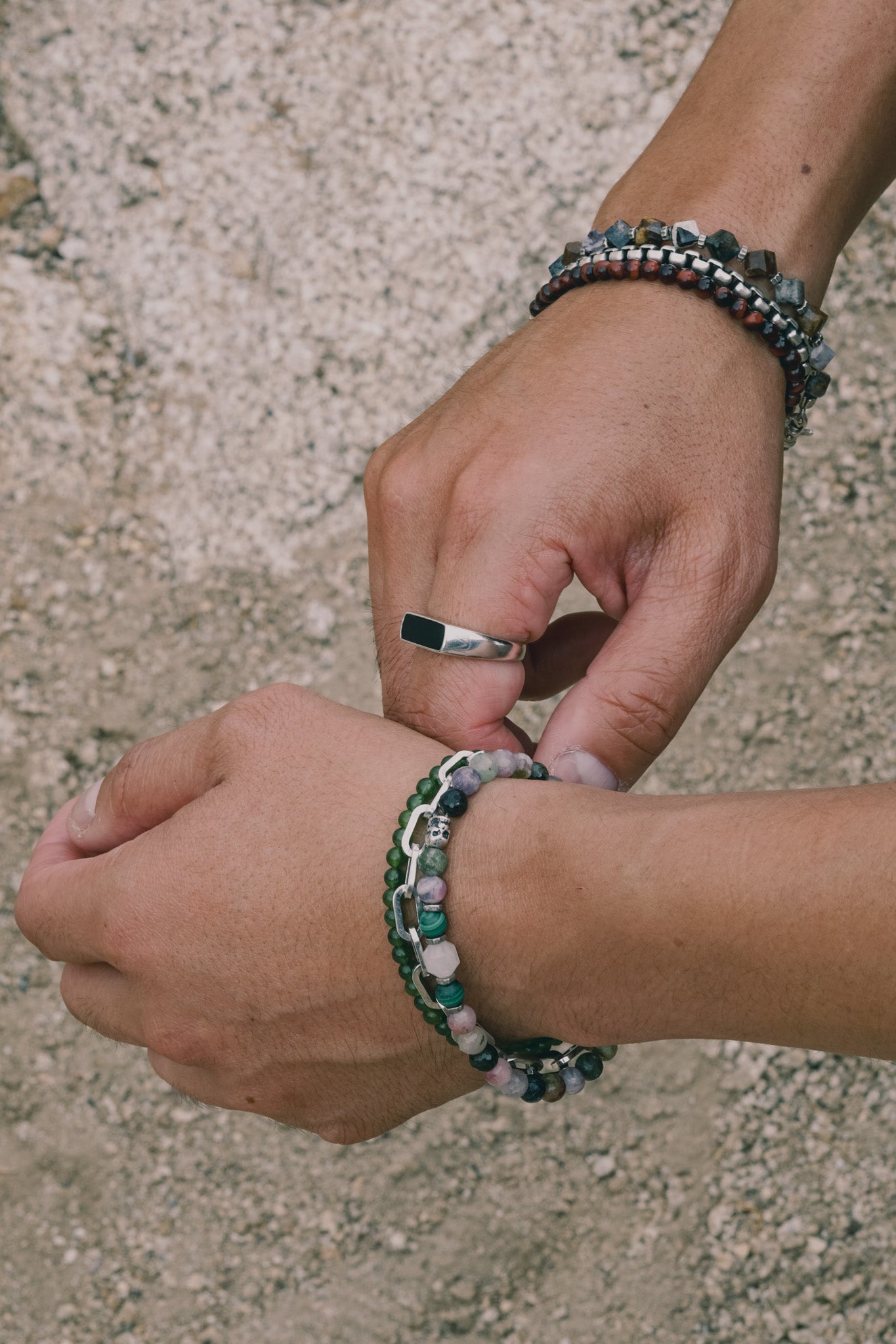 Tourmaline, Rose Quartz & Skull | Sterling Silver | 6mm