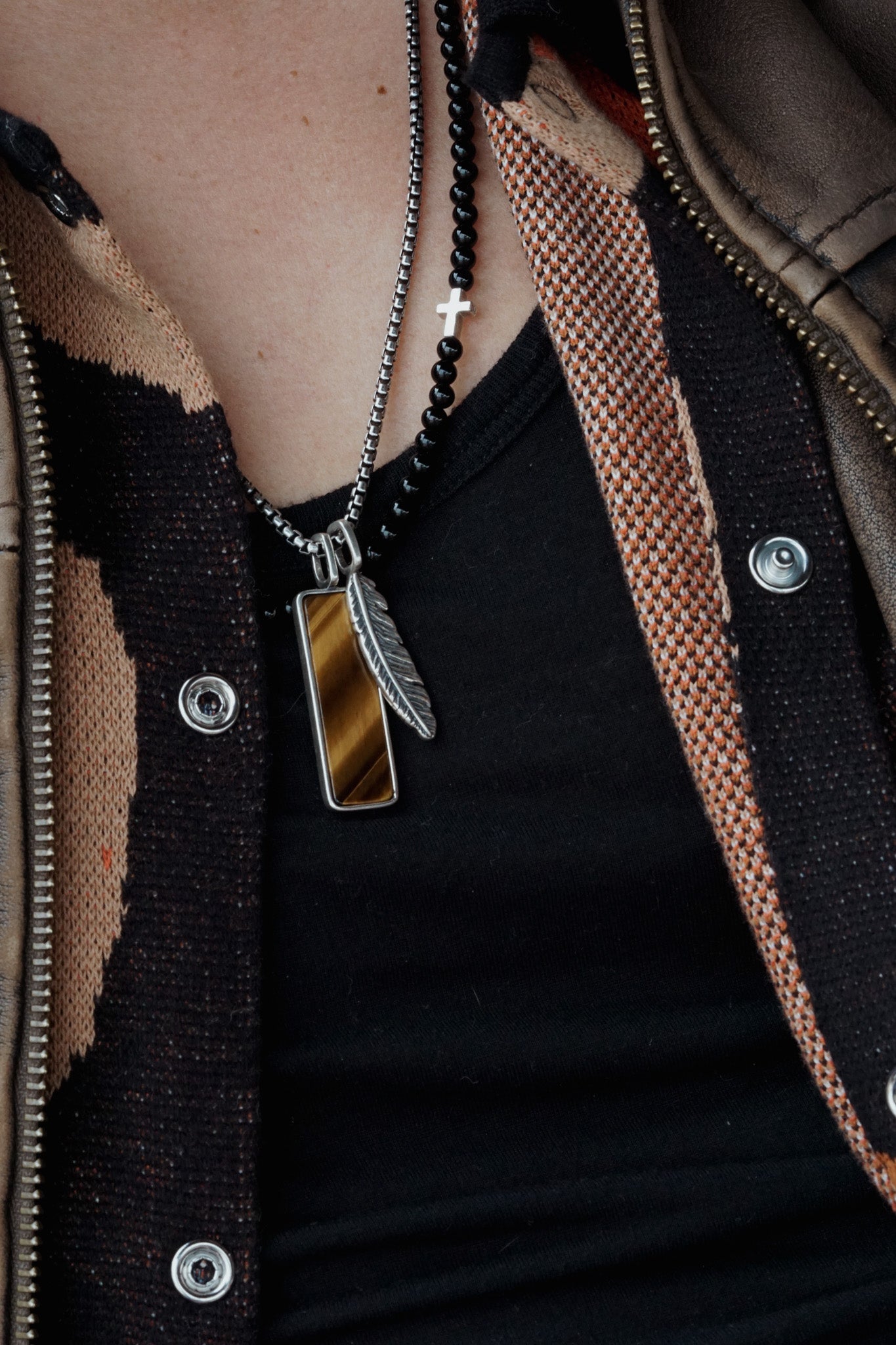 Crossroads Necklace | Onyx, Cross & Sterling Silver