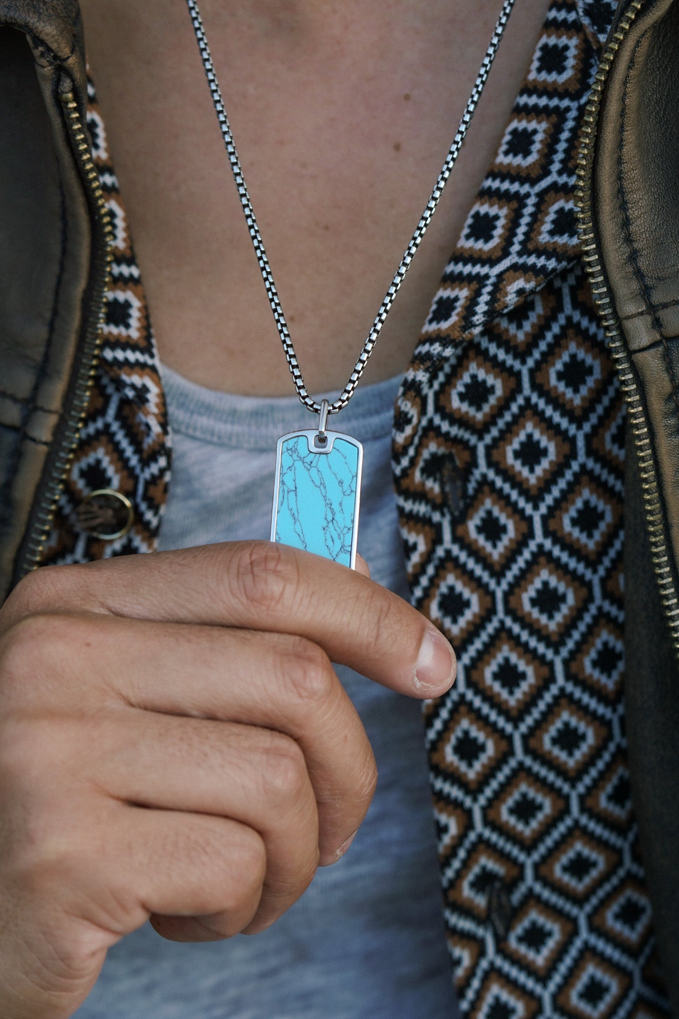 Turquoise Tag Necklace | Sterling Silver