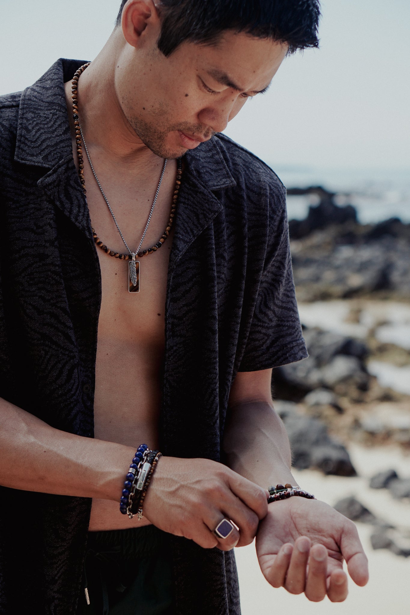 Guardian Necklace | Tiger's Eye, Onyx & Sterling Silver