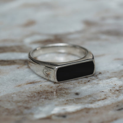 Onyx Slim Signet Ring | Sterling Silver