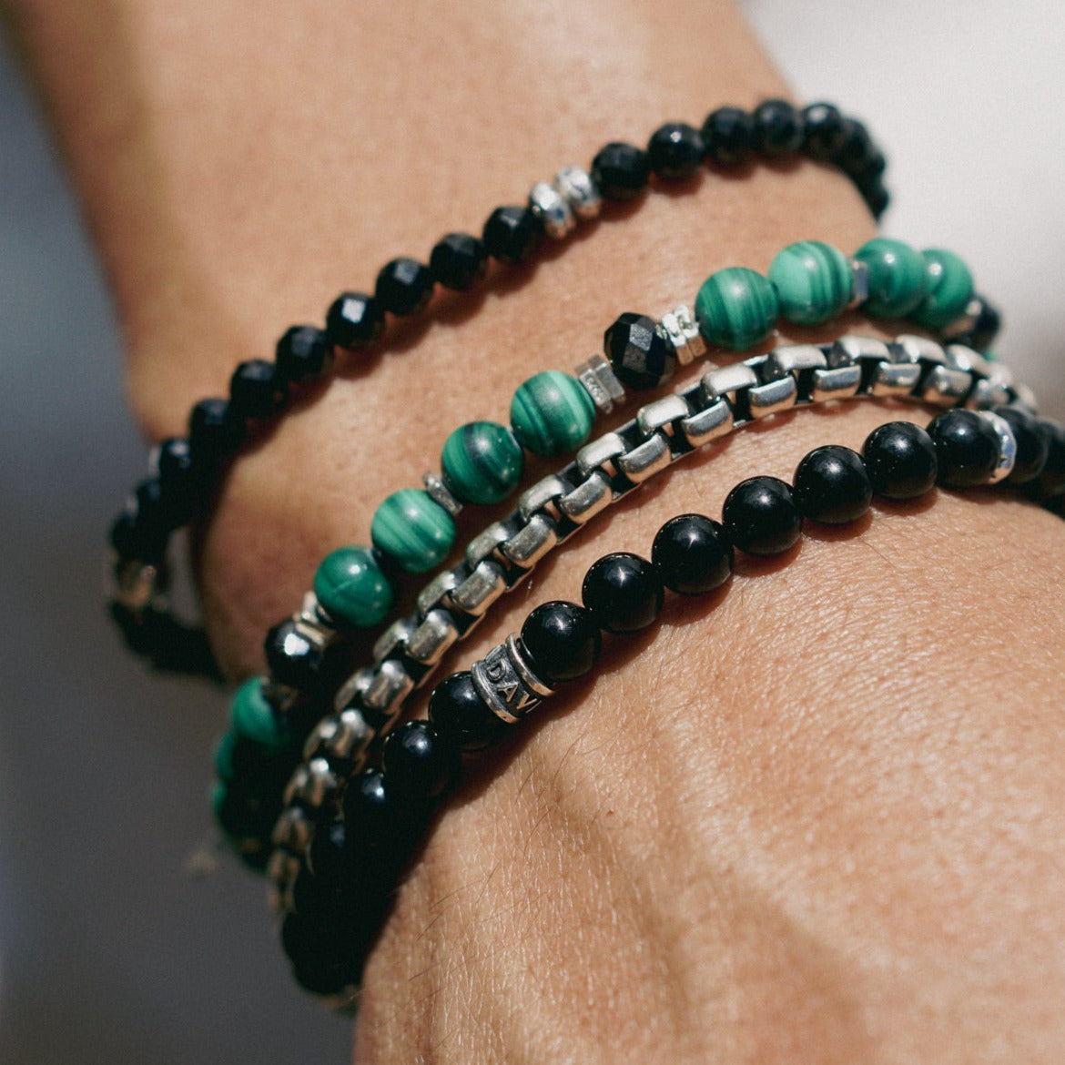 Vector Bracelet | Malachite, Black Spinel & Sterling Silver