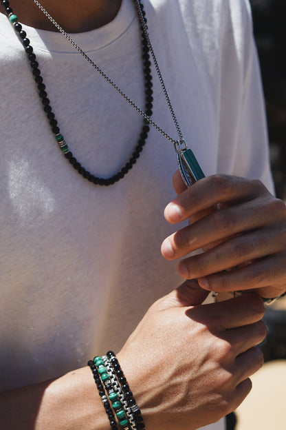 Malachite & Feather Necklace | Sterling Silver