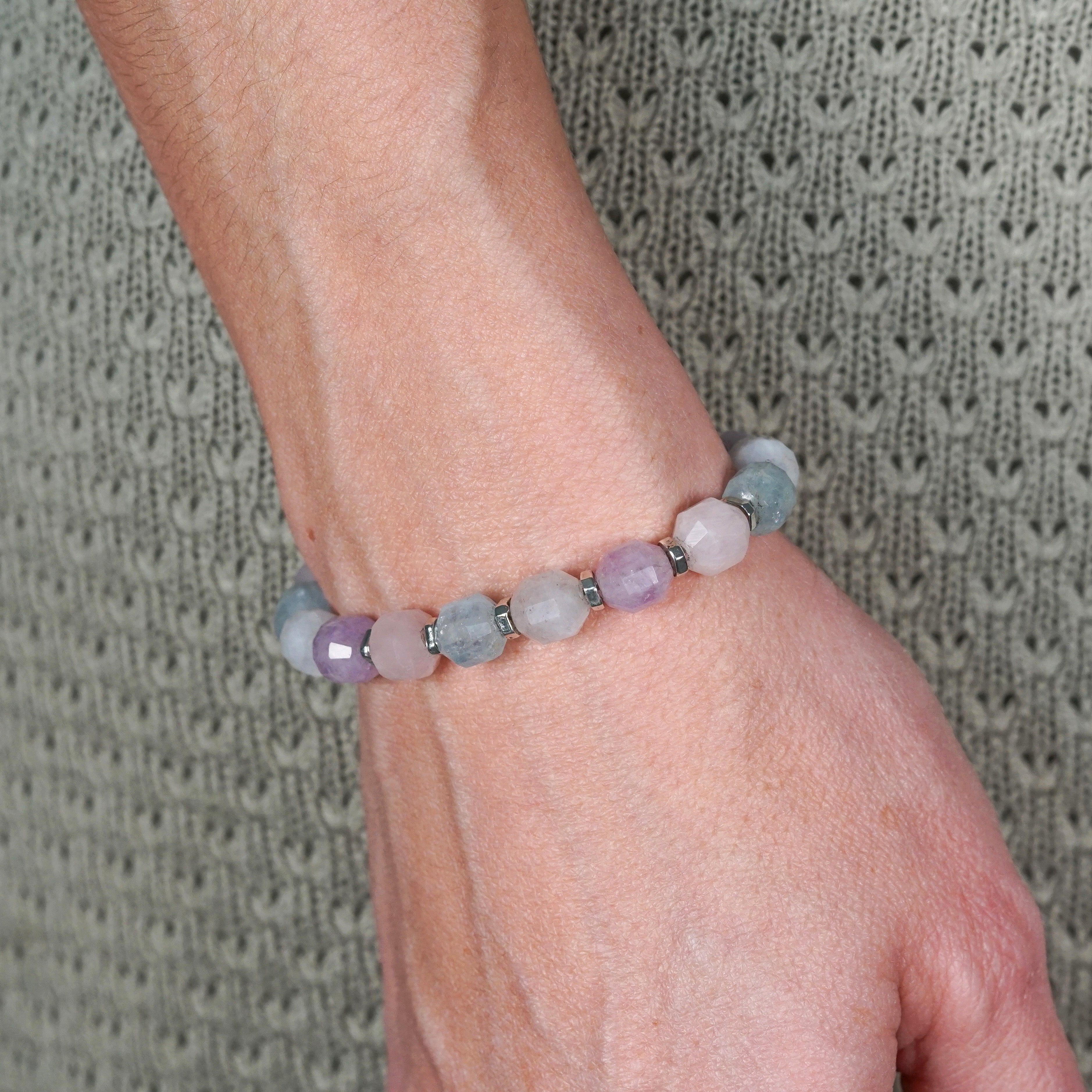 Trinity Bracelet | Amethyst, Rose Quartz, Aquamarine & Sterling Silver