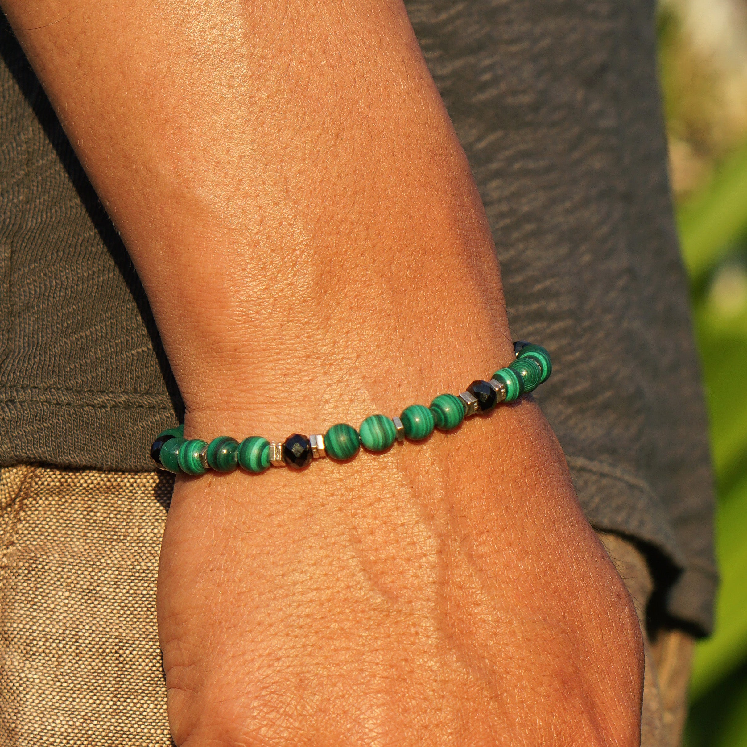 Vector Bracelet | Malachite, Black Spinel & Sterling Silver