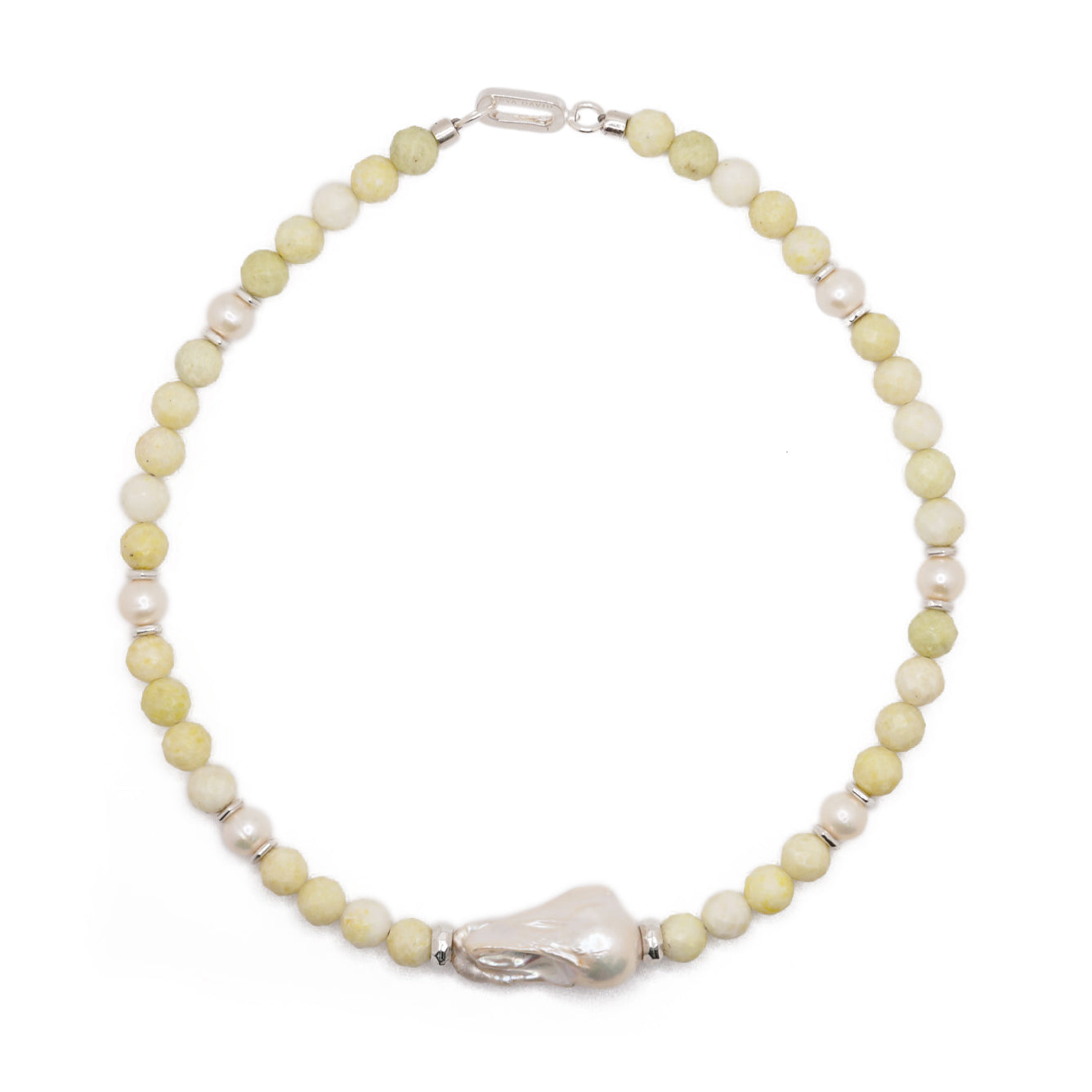 Formentera Necklace | Pineapple Jade, Pearls & Sterling Silver