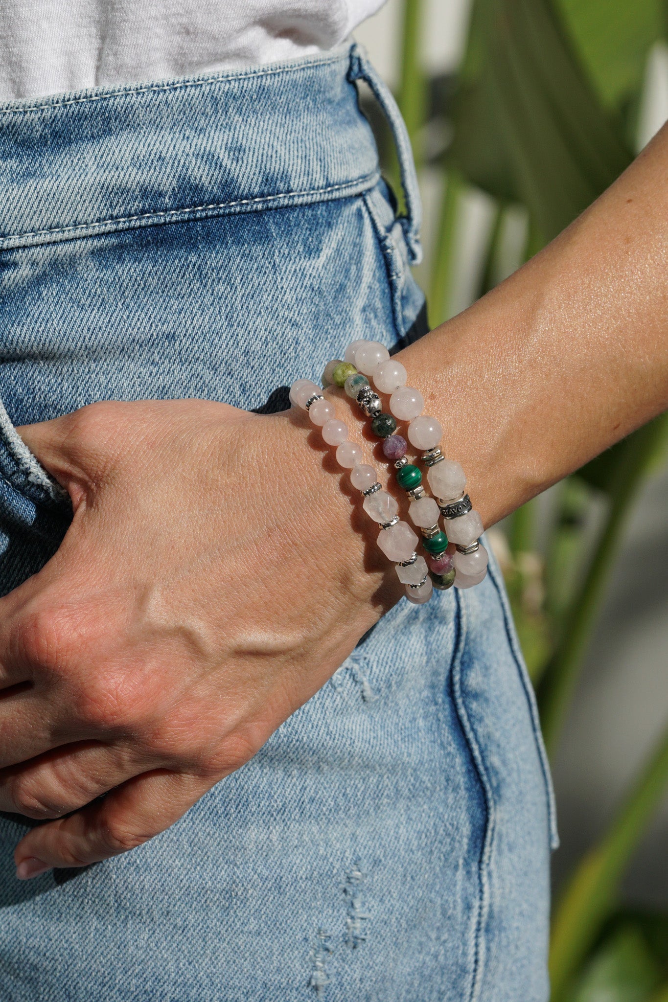 Tourmaline, Rose Quartz & Skull | Sterling Silver | 6mm