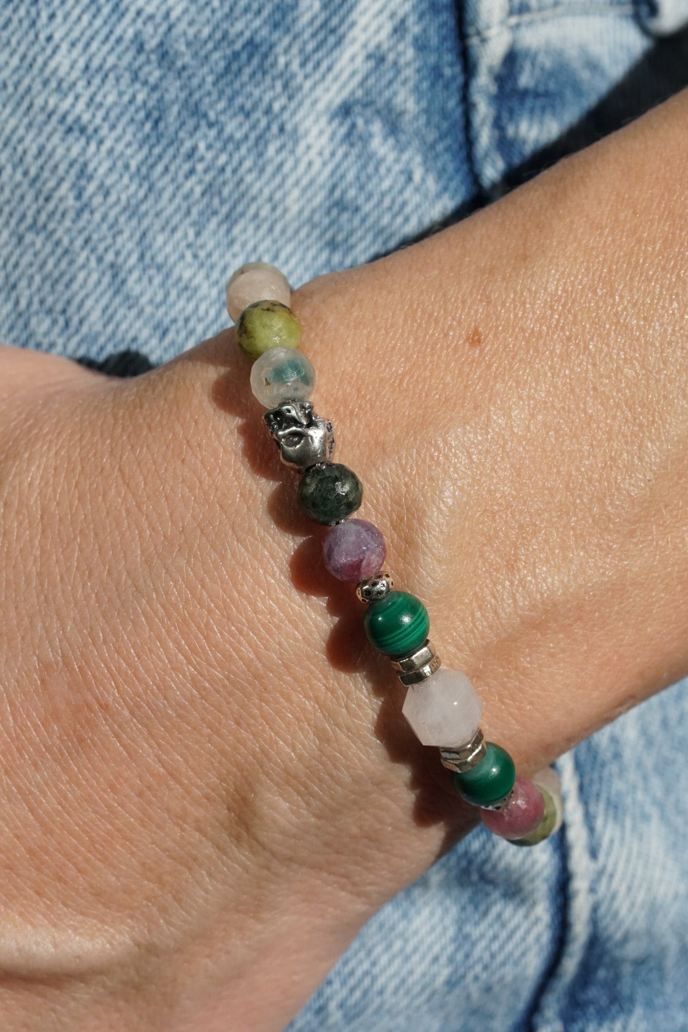 Edge of Love Bracelet | Tourmaline, Rose Quartz & Skull