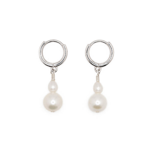 Duo Pearl Huggies | Sterling Silver