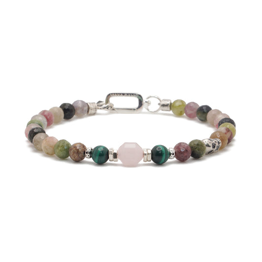 Tourmaline, Rose Quartz & Skull | Sterling Silver | 6mm