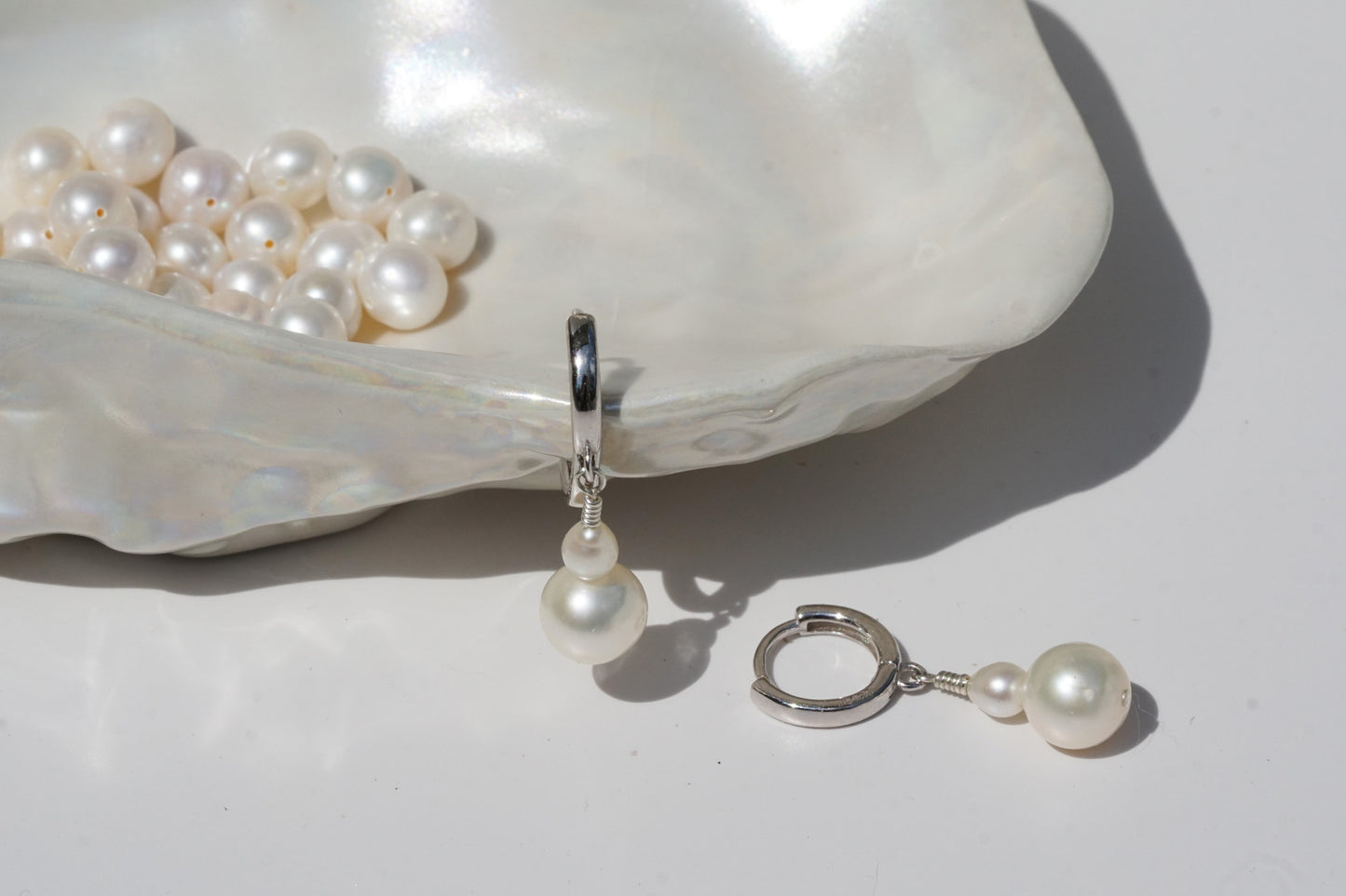 Duo Pearl Huggies | Sterling Silver