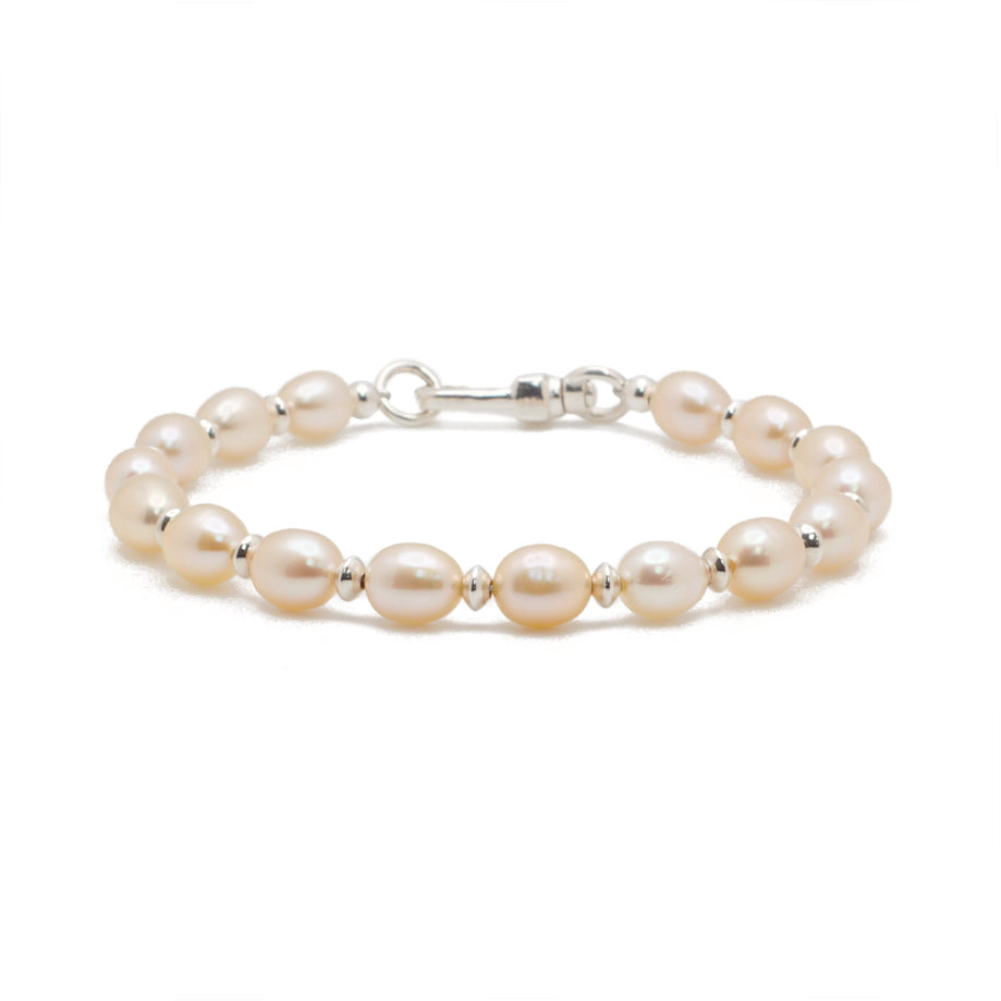 Rice Pearl & Disc Bracelet | Sterling Silver