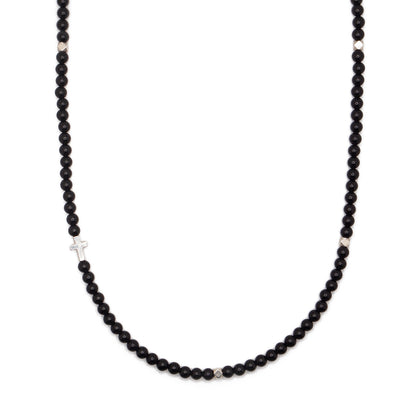 Black Onyx & Cross Necklace | Sterling Silver