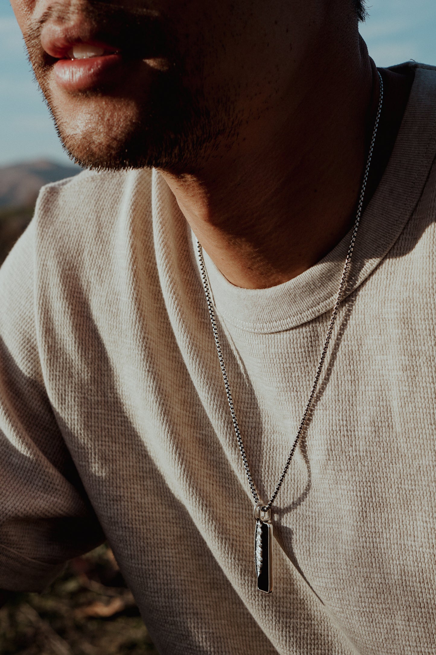 Onyx & Feather Necklace | Sterling Silver