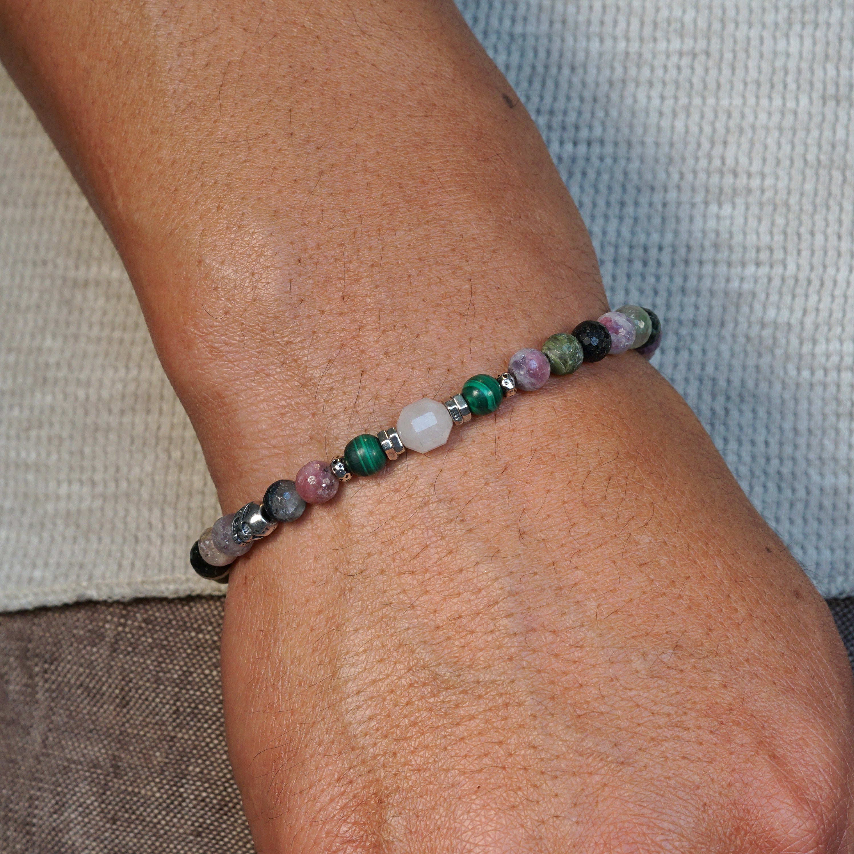 Edge of Love Bracelet | Tourmaline, Malachite, Rose Quartz & Skull