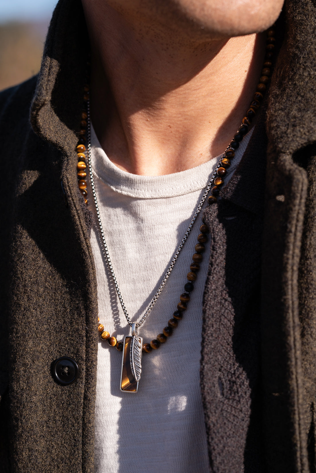 Flight Tag Necklace | Tiger's Eye & Sterling Silver