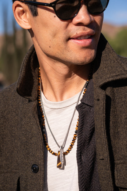 Tiger's Eye & Feather Necklace | Sterling Silver