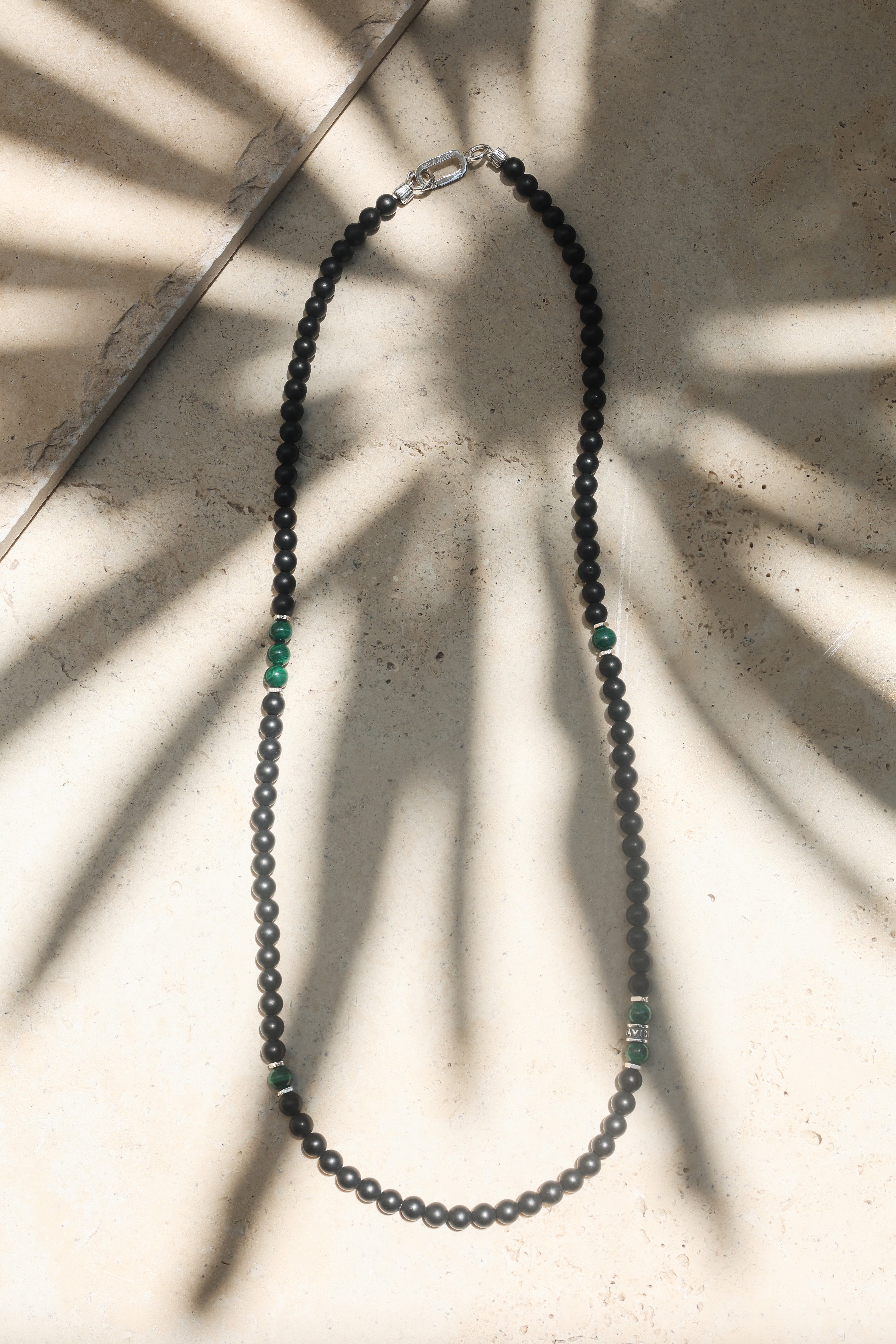 Anchor Necklace | Matte Onyx, Malachite & Sterling Silver