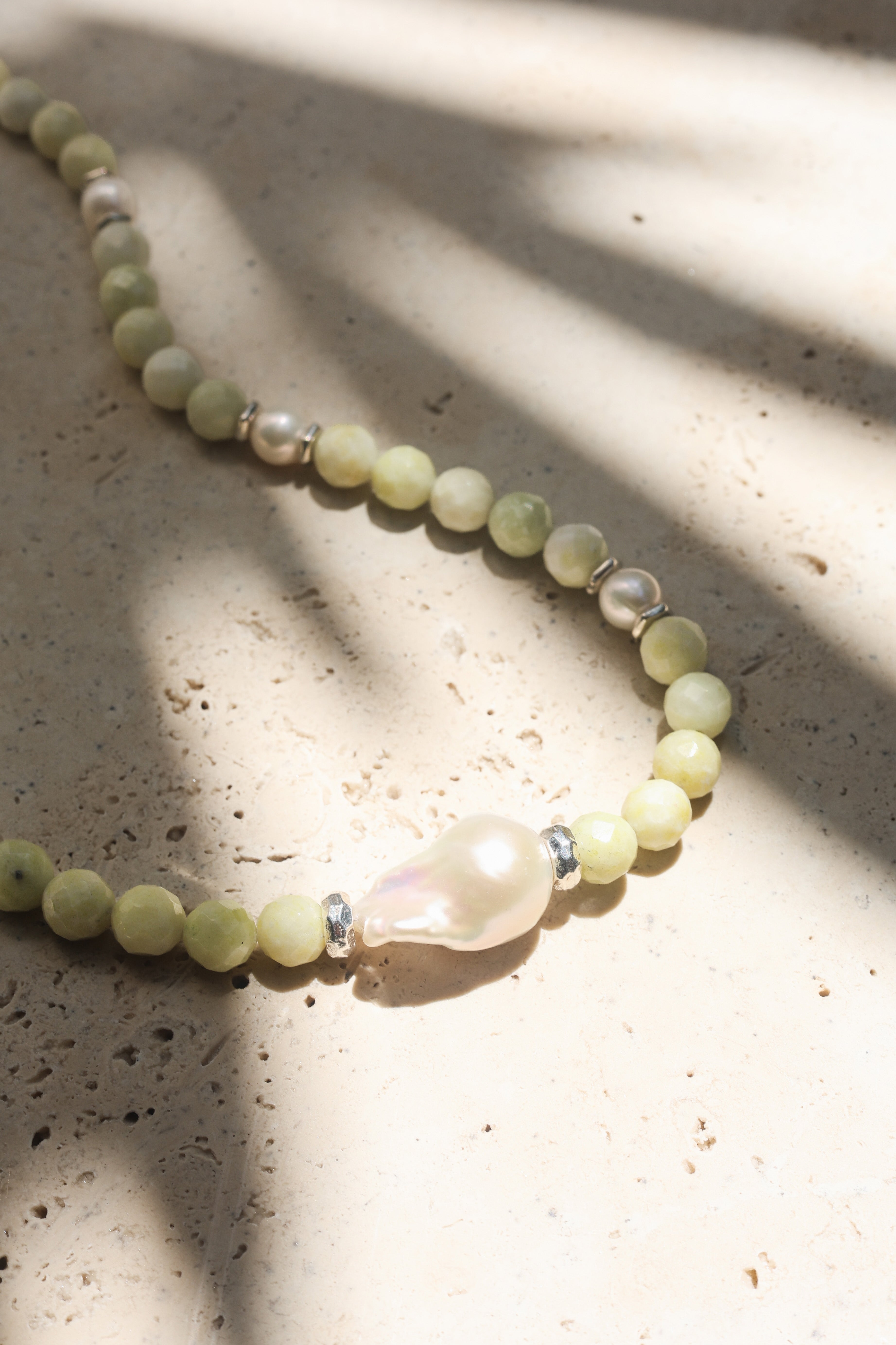 Formentera Necklace | Pineapple Jade, Pearls & Sterling Silver